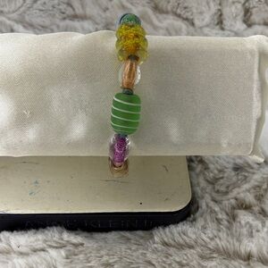 Colorful Beaded Bracelet with Button & Chain Clasp